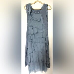 Tiered Fringe Maxi Dress in Slate Blue
